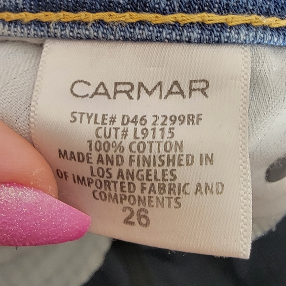 4 for $20 Carmar High Waist Cropped Raw Hem Reflective Strip Jeans Size 26 - Picture 8 of 8